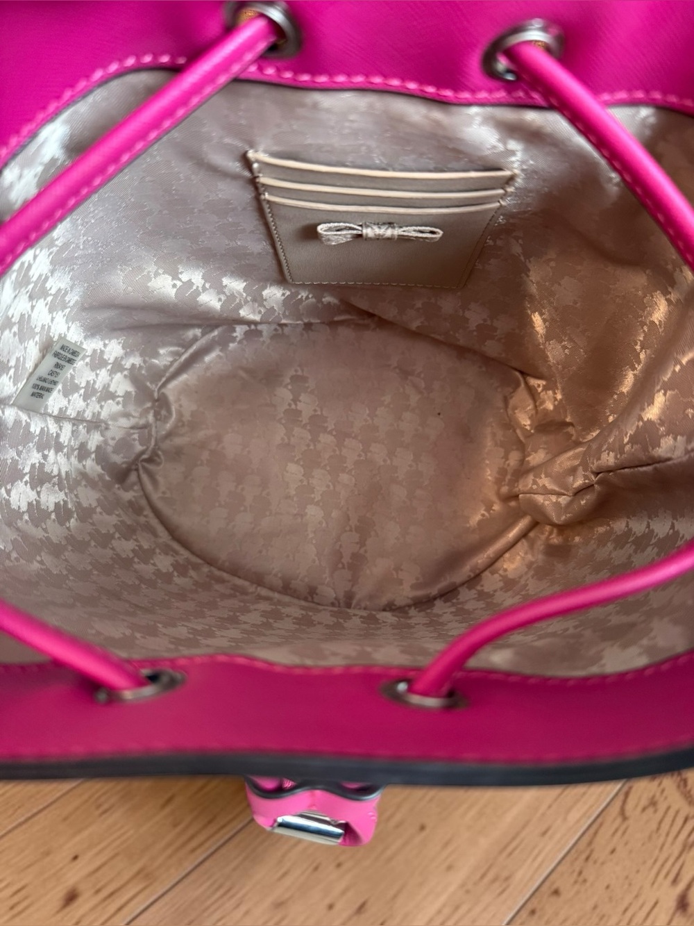 Karl Lagerfeld Beige and Cream Striped Bucket Bag with Pink Trim - Picture 7 of 9